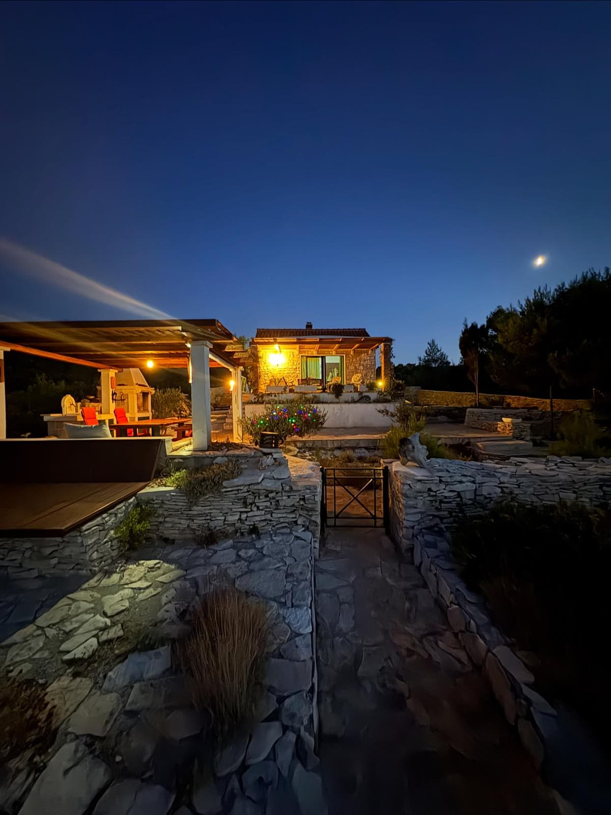 Garden path with outdoor lighting