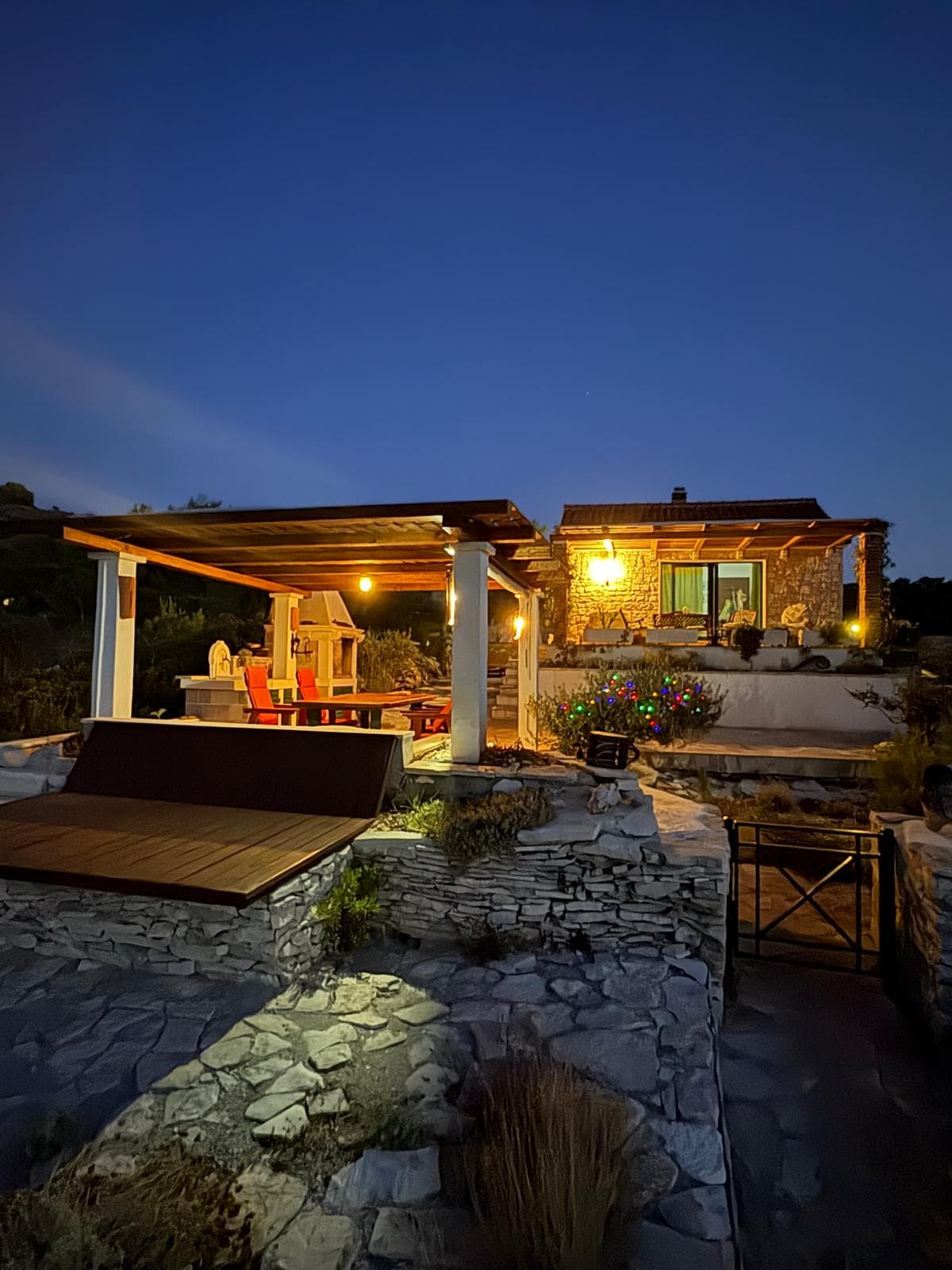 Terrace garden with decorative lighting